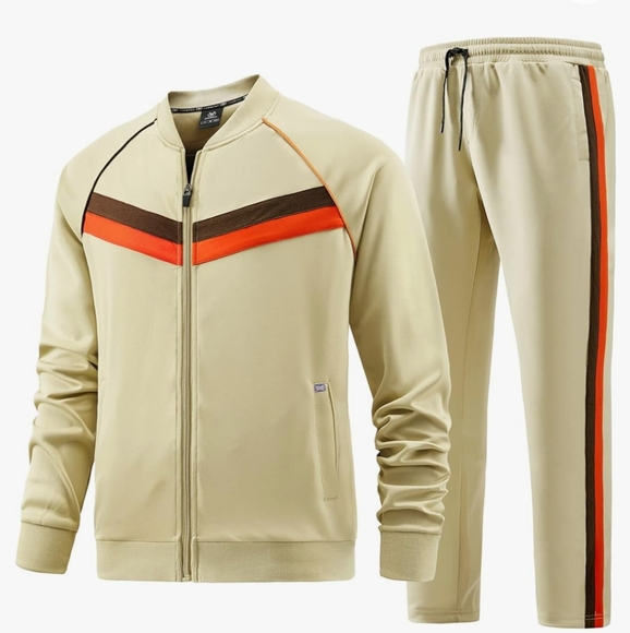 Jian Wang Tracksuit Long Sleeve Jogging Suit 2 Piece Size 2XL Tan - Picture 1 of 12